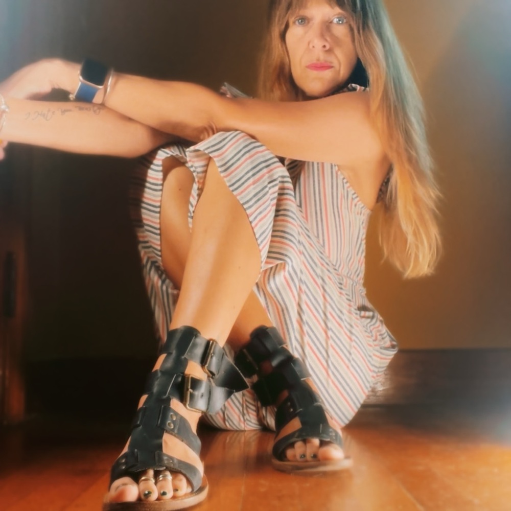 Black Leather Gladiator Sandals - Picture 3 of 15